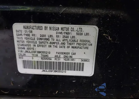 2008 Infiniti Ex35 Journey из США, поврежденный, VIN JNKAJ09F38M355210